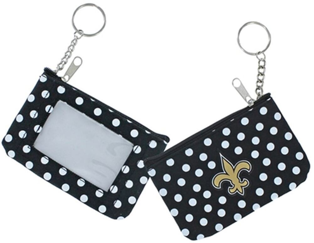 New Orleans Saints Coin Purse NFL New Team Logo Key Ring Nylon Polka Dot Black